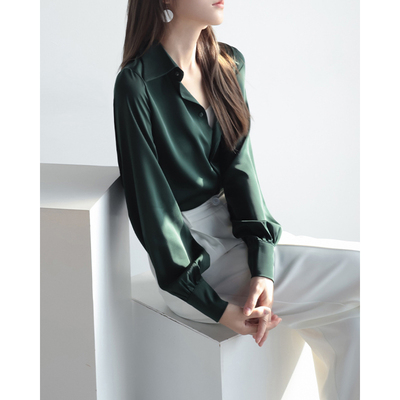2025年新款春秋法式高级感醋酸缎面衬衫职业女装气质衬衫通勤上衣