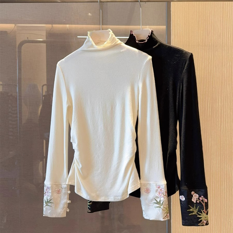 新中式国风轻奢长袖内搭衣女2025新款高级感上衣覆古刺绣内搭上衣