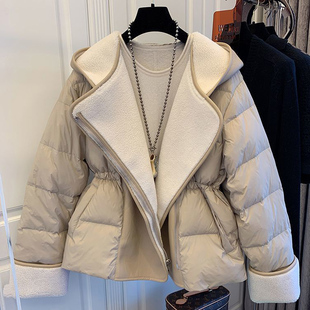 羽绒棉服外套女秋冬季2024年新款爆款短款小个子西装领羊羔毛棉衣