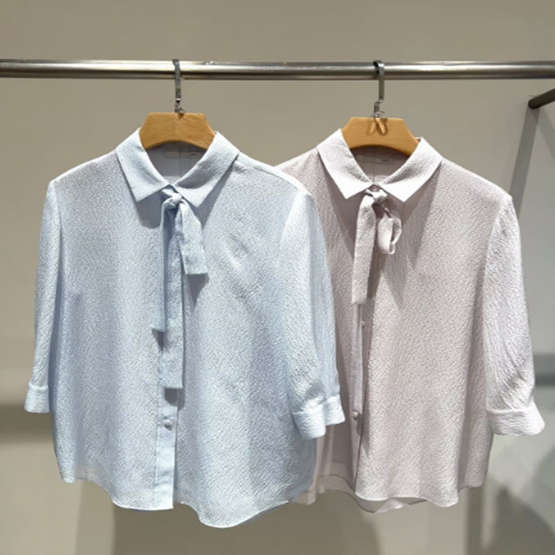 现货OVV2025夏新款10.5MM泡泡绉肌理真丝短袖休闲衬衫GNECJ25013A