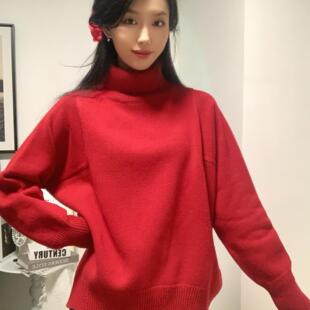 新年款 GNZRJ14001A 现货2024秋冬山羊绒女高领套头宽松保暖羊绒衫