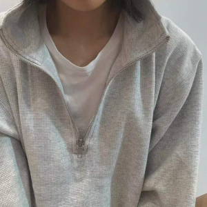 bm华夫格半拉链卫衣Brandy美式休闲春秋款套头慵懒风外套oversize
