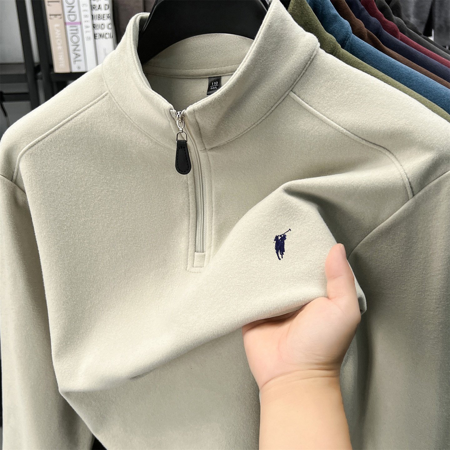 保罗高端男士长袖T恤双面德绒小马标卫衣半拉链立领秋冬季打底衫