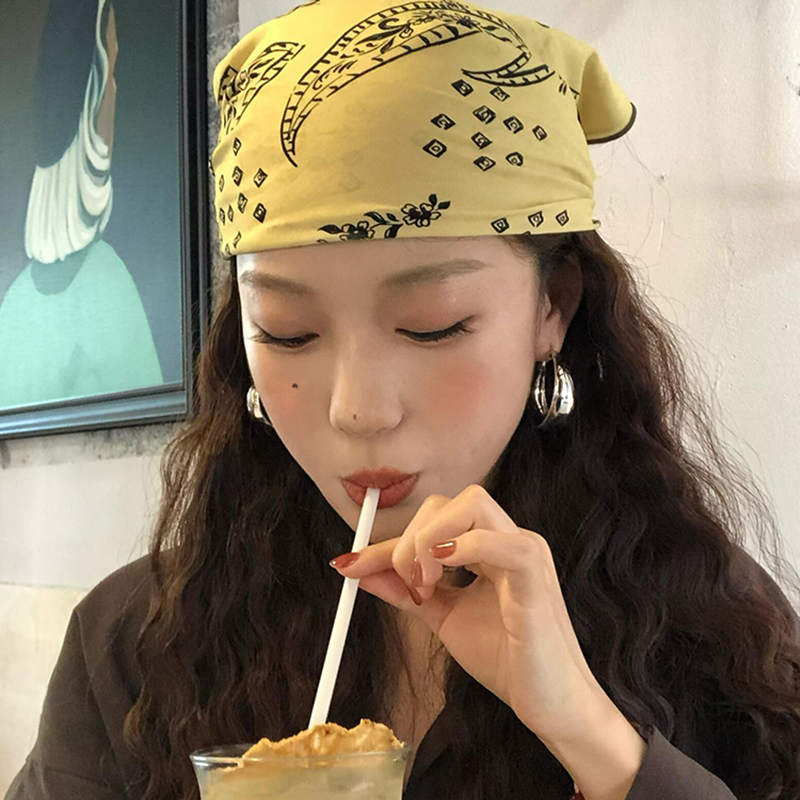 定制款！明媚大女主68CM黄色印花头巾时尚街头y2k方巾多功能丝巾