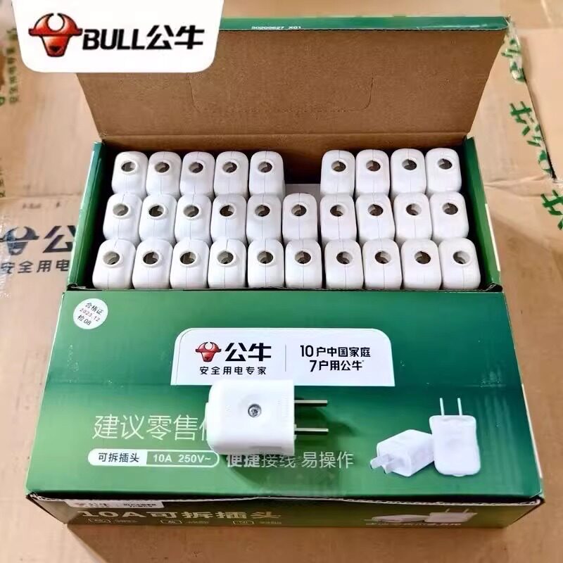 5个装公牛10A插头电线二头两脚接线两孔两角项电源2脚极GNT-10L1