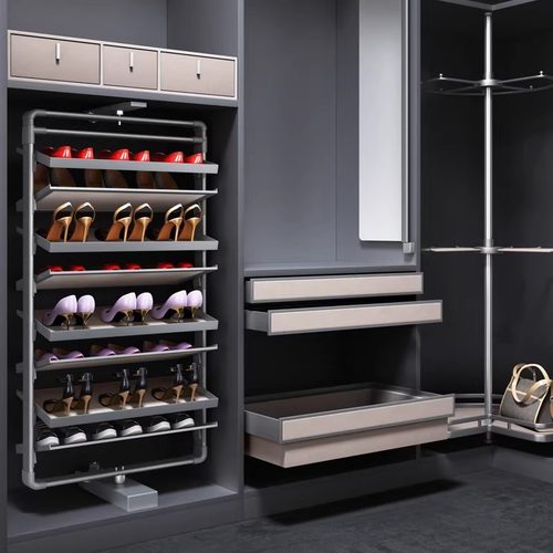 旋转鞋架360度家用衣帽间柜内置铝合金五金配件入户多层旋转鞋柜