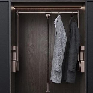 下拉式挂衣杆可伸缩衣通衣帽间家用拉杆衣柜内缓冲下拉升降挂衣架