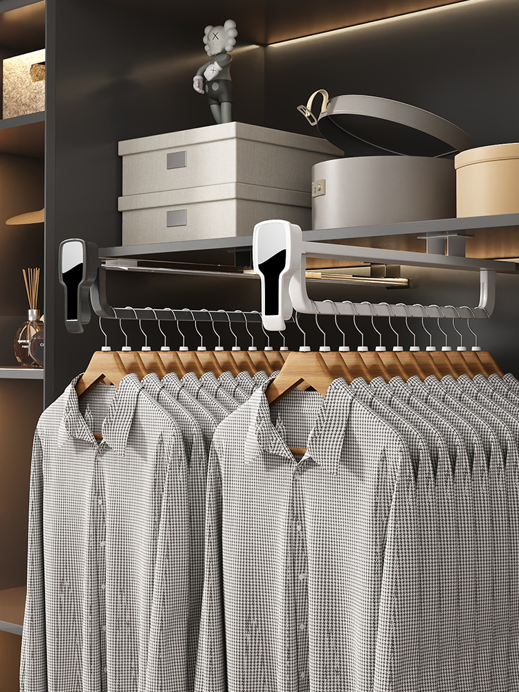 浅衣柜挂衣杆顶装抽拉式伸缩衣架衣橱竖纵向横杆柜内衣通五金配件