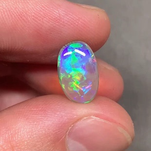 3.8mm 7.7 澳洲天然欧泊蓝绿金紫黑水晶欧泊戒指定制2.15ct 12.3