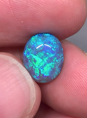 澳洲天然欧泊帕拉伊巴蓝绿彩黑欧泊澳宝戒指3.34ct 11*8.6*6mm