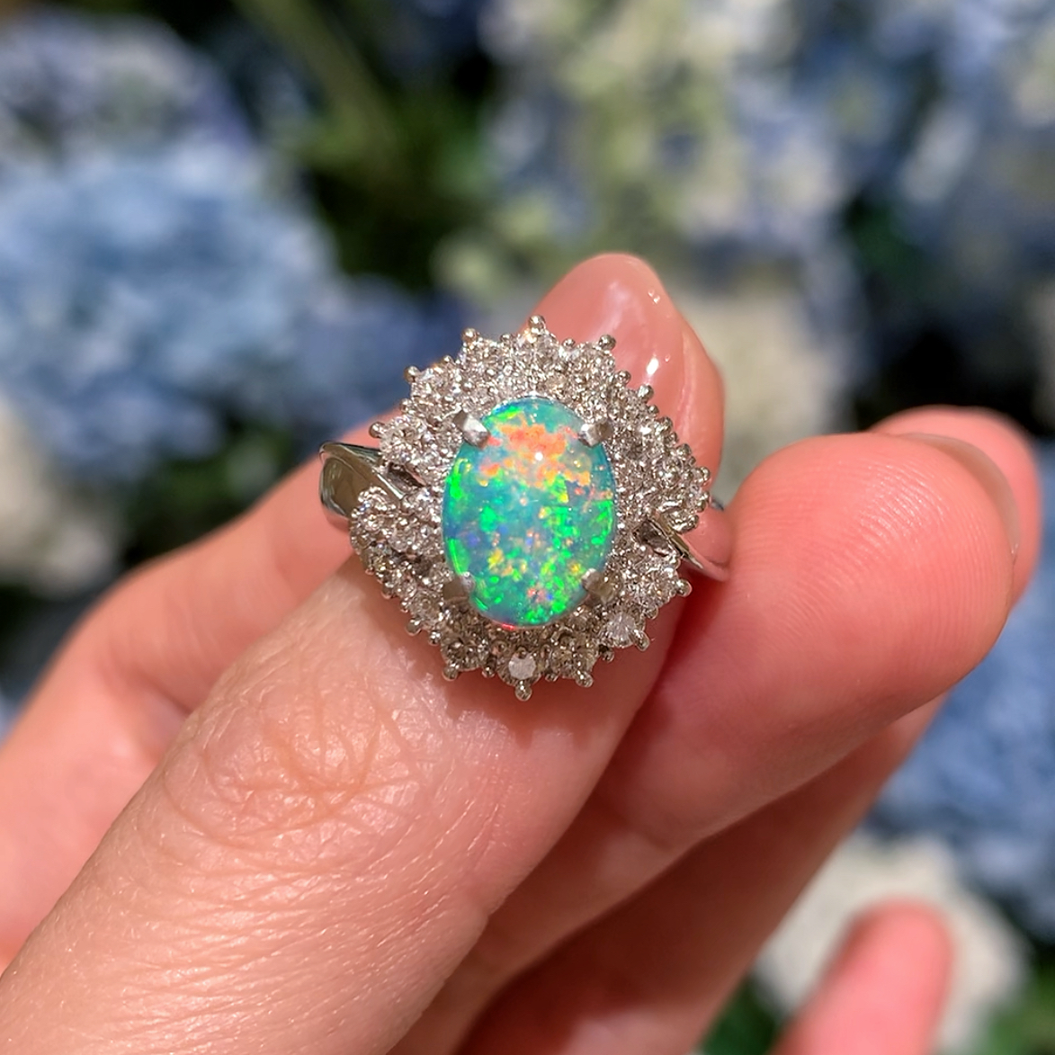 定制费参考｜澳洲黑欧泊黑水晶欧泊戒指高级华丽18k白金钻石女戒