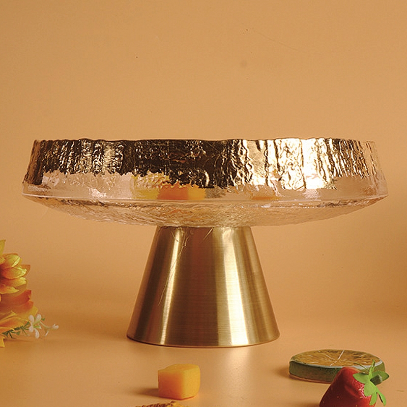 轻奢风金箔水果盘玻璃果斗干果盘