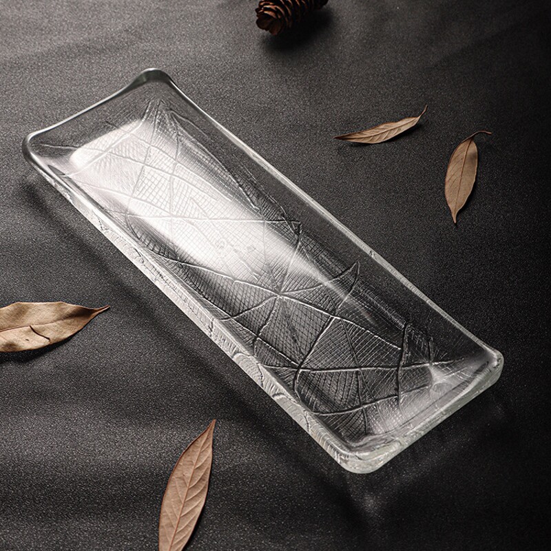 日式水晶玻璃盘子长方形托盘圆形甜品茶点平盘创意餐具料理寿司盘