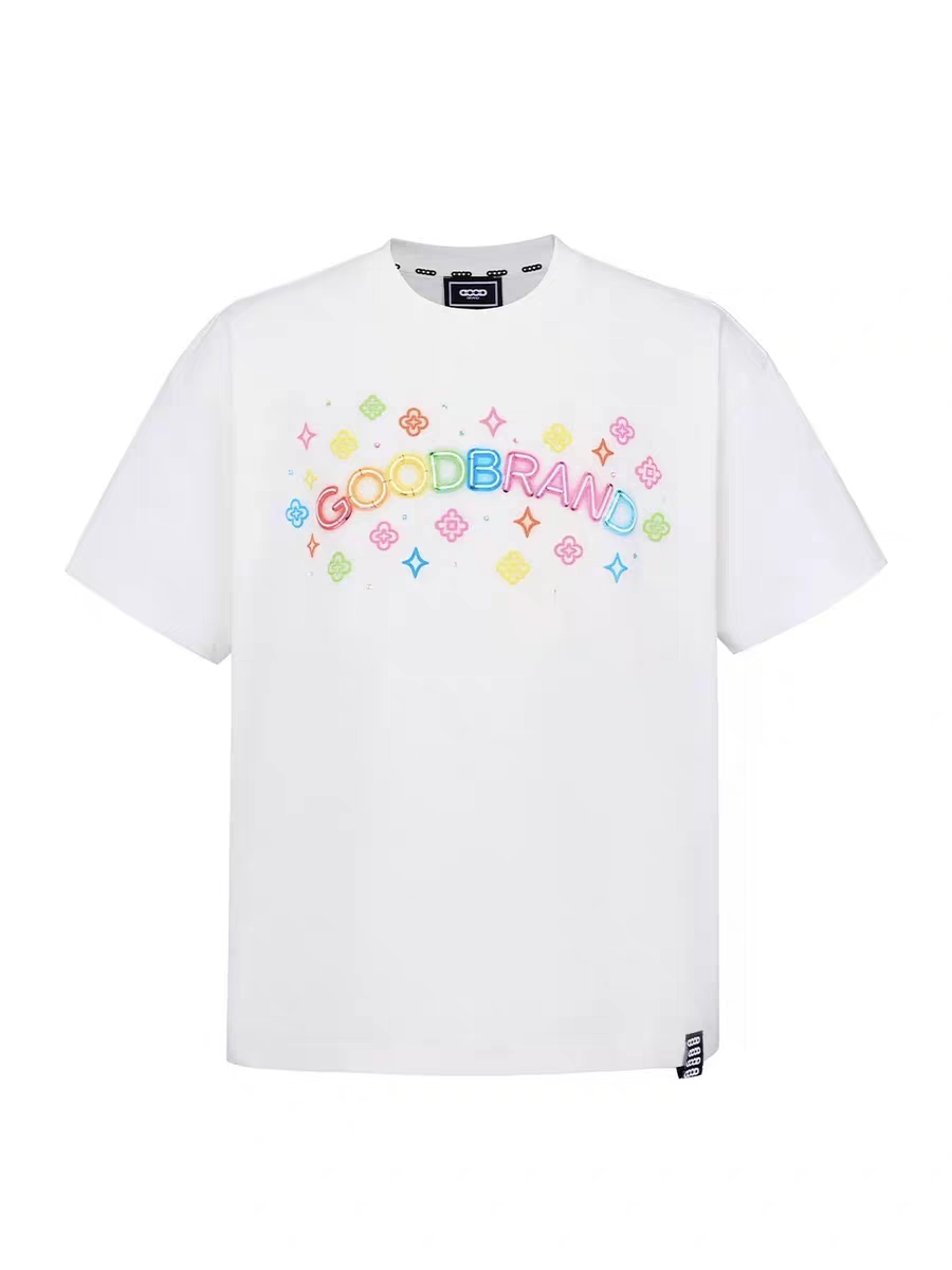 GOODBRAND 26SS新款彩色霓虹花体字母发泡轻奢短袖T恤 男女同款潮