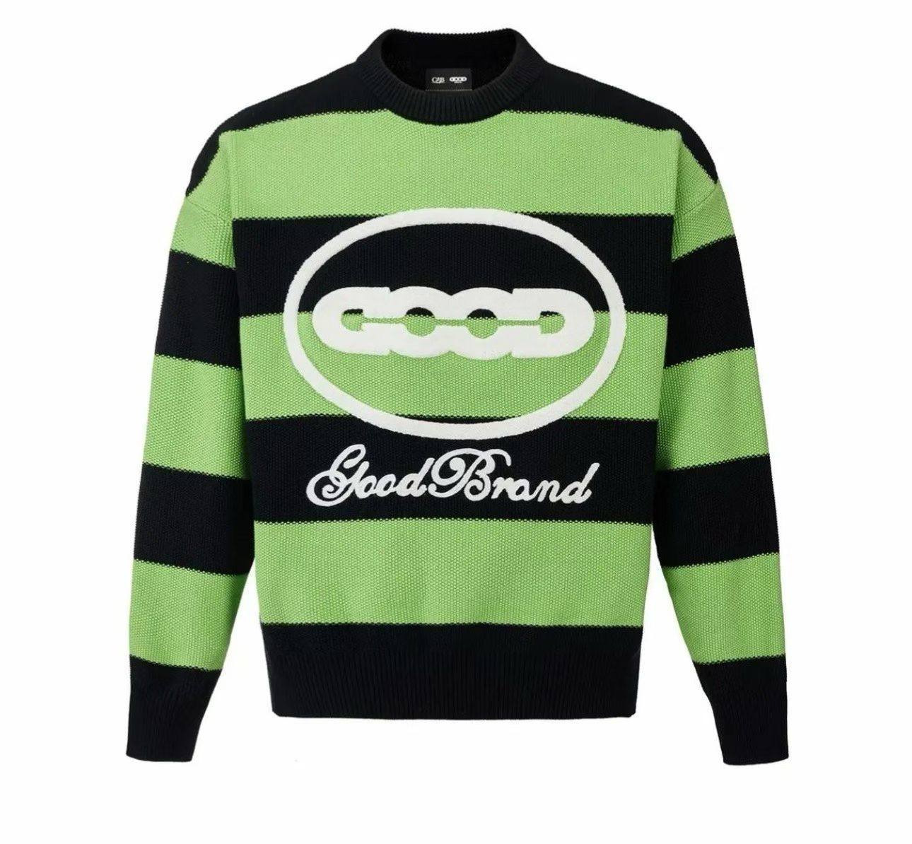 GOODBRAND 2025FW黑绿撞色条纹LOG0轻奢时尚高级感毛衣