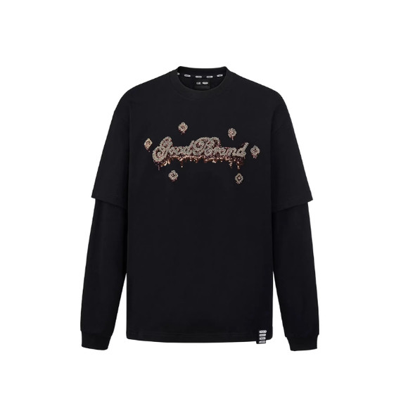 GOODBRAND 25FW冰淇淋珠片绣假两件长袖T恤 男女同款