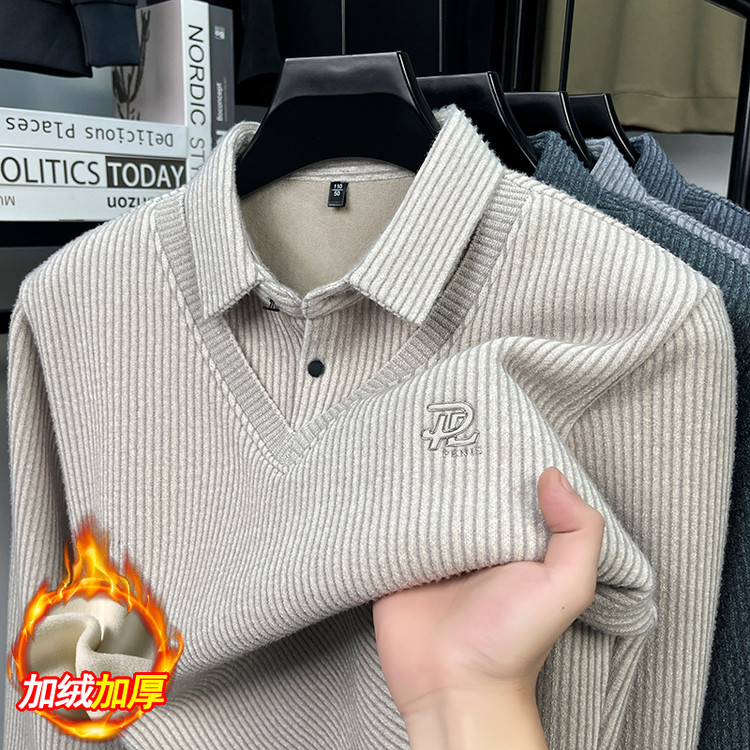 普通毛线翻领直筒型休闲风套头针织衫/毛衣