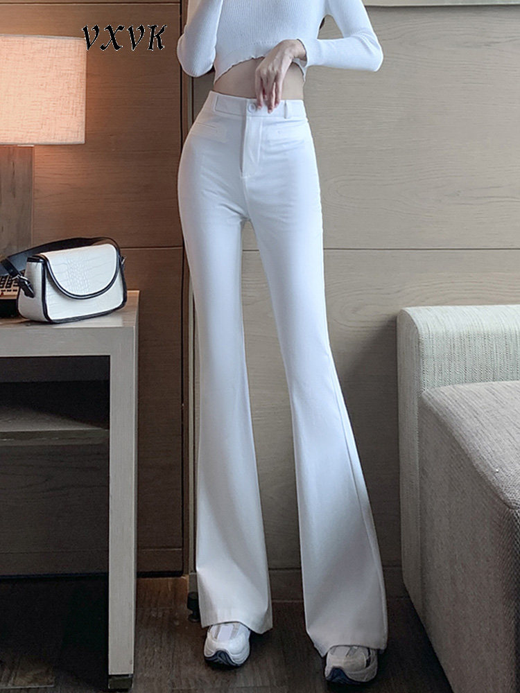 白色西装微喇叭裤子女2025夏季新款爆款高腰修身显瘦休闲 马蹄喇
