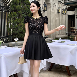时尚蕾丝连衣裙2026新款夏小个子高级感法式轻奢气质收腰a字短裙
