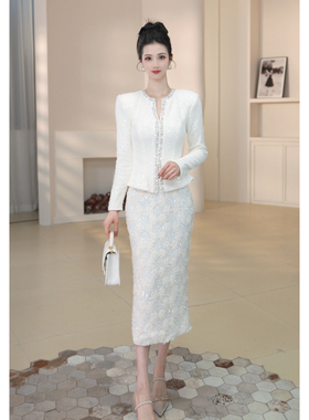 22013立体雕花白色名媛长袖冬季气质连衣裙