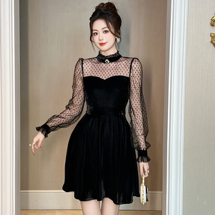 黑色连衣裙秋冬2026新款小个子显瘦气质高级感丝绒宴会礼服小黑裙