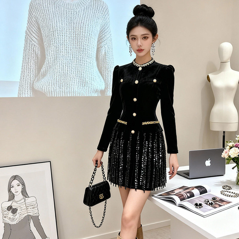 裙子春秋巨好看的高端精致轻奢气质收腰显瘦短裙小黑裙女2026新款