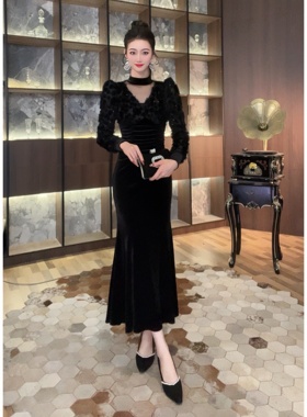 法式显瘦气质复古修身名媛宴会连衣裙80344