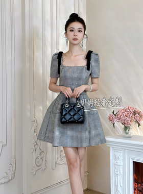 小个子格子短裙夏季显瘦收腰法式轻奢连衣裙61228