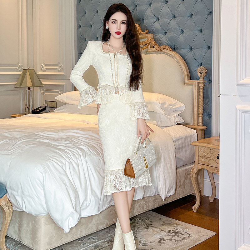 秋冬白色套装女装2026新款小香风高级感法式名媛修身半身裙两件套