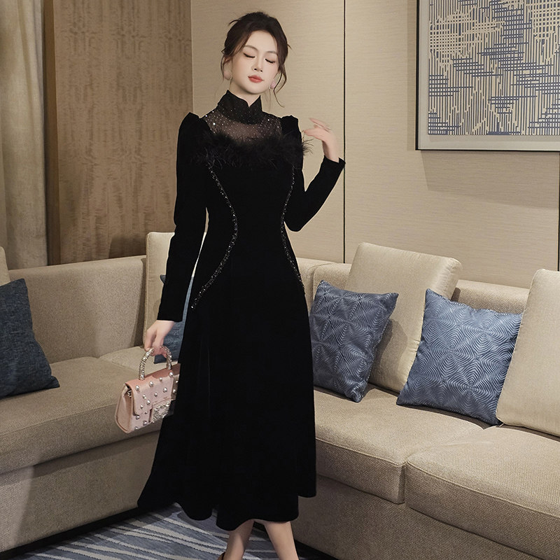 晚礼服女2026新款春秋高级感轻奢气质收腰显瘦大摆裙今年流行爆款