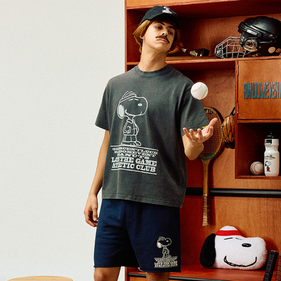 花生漫画联名系列SNOOPY运动员洗水全棉短袖T恤