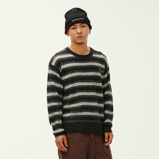 Randomevent春季 情侣针织上衣慵懒 撞色条纹毛线衫