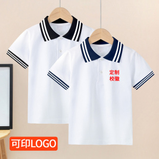儿童黑色t恤短袖翻领夏季打底男女初中小学生校服polo衫上衣班服