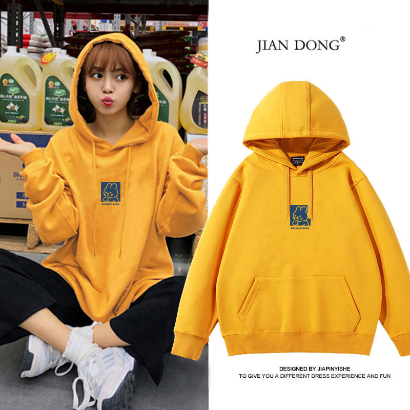 小个子简约卫衣女秋冬黄色纯棉外套2025新款oversize宽松加绒显瘦