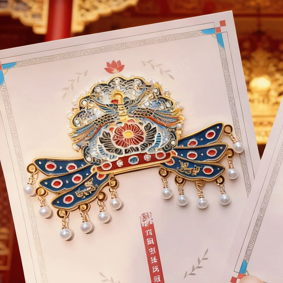 国博文创磁吸冰箱贴芙蓉簪花发冠金属凤冠霞帔文创冰箱贴磁贴