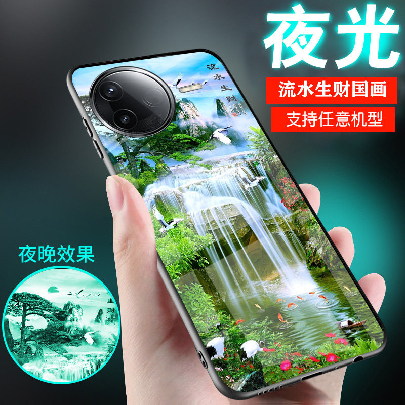 适用小米Redmi红米k90手机壳k80流水k70生招财k60夜光k50至尊版新品夜光男士女款古风山水国画潮90promax外套
