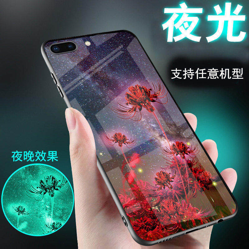 适用苹果8手机壳iphone7夜光8plus玻璃6古风6s彼岸花7plus网红7P新品5情侣潮牌男士女生款保护套8p中国风创意