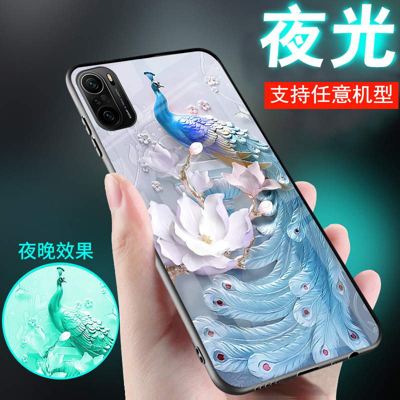 适用小米Redmi红米k80复古k70手机壳k60情侣k50孔雀k40潮k30夜光K20玻璃k70至尊版外套新品4男士女生款k80pro