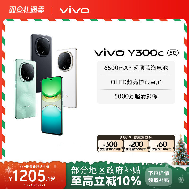 【政府补贴至高立省10%】vivo Y300c新品6500毫安大