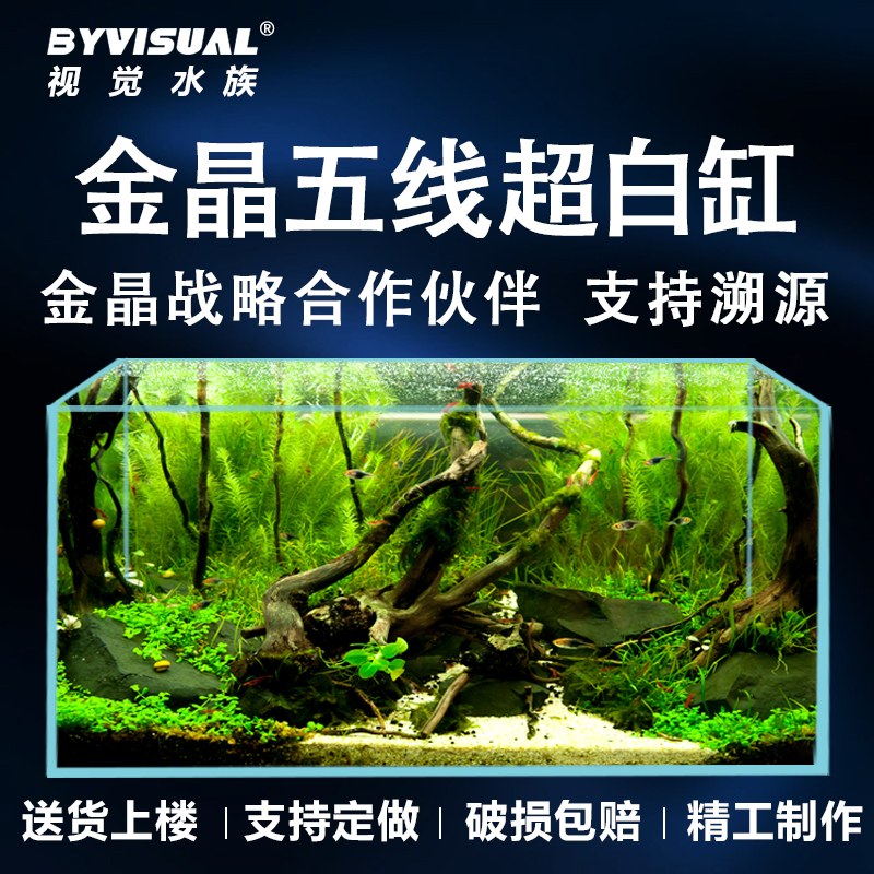 BYVISUAL金晶五线超白玻璃鱼缸大中小型客厅水草生态造景缸溪流缸