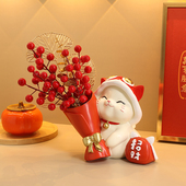 新年装 饰摆件捧花招财猫玄关轻奢高档家居客厅电视柜桌面过年氛围