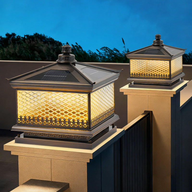 全铜柱头灯太阳能户外庭院灯室外新中式围墙别墅大门柱子灯门柱灯,家装灯饰光源,柱头灯,淘宝优惠券,粉丝福利购,淘宝优惠卷