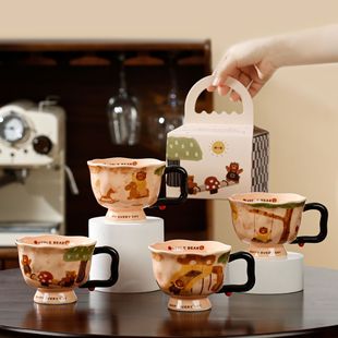 儿童釉下彩童趣苹果熊陶瓷杯子办公咖啡杯家用高脚马克杯女童水杯
