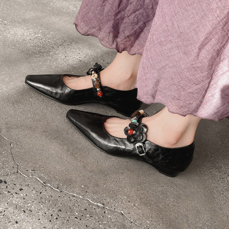 巨好看~复古小方头浅口玛丽珍鞋仙女日系晚风真皮女平底舒适单鞋