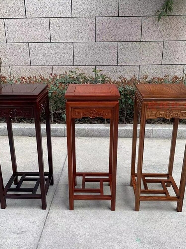 红木花架鸡翅木花梨木单个多层客厅中式花几原木四方盆景架子家用