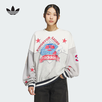 阿迪达斯三叶草卫衣女2025秋季宽松休闲圆领印花运动套头衫KG3146