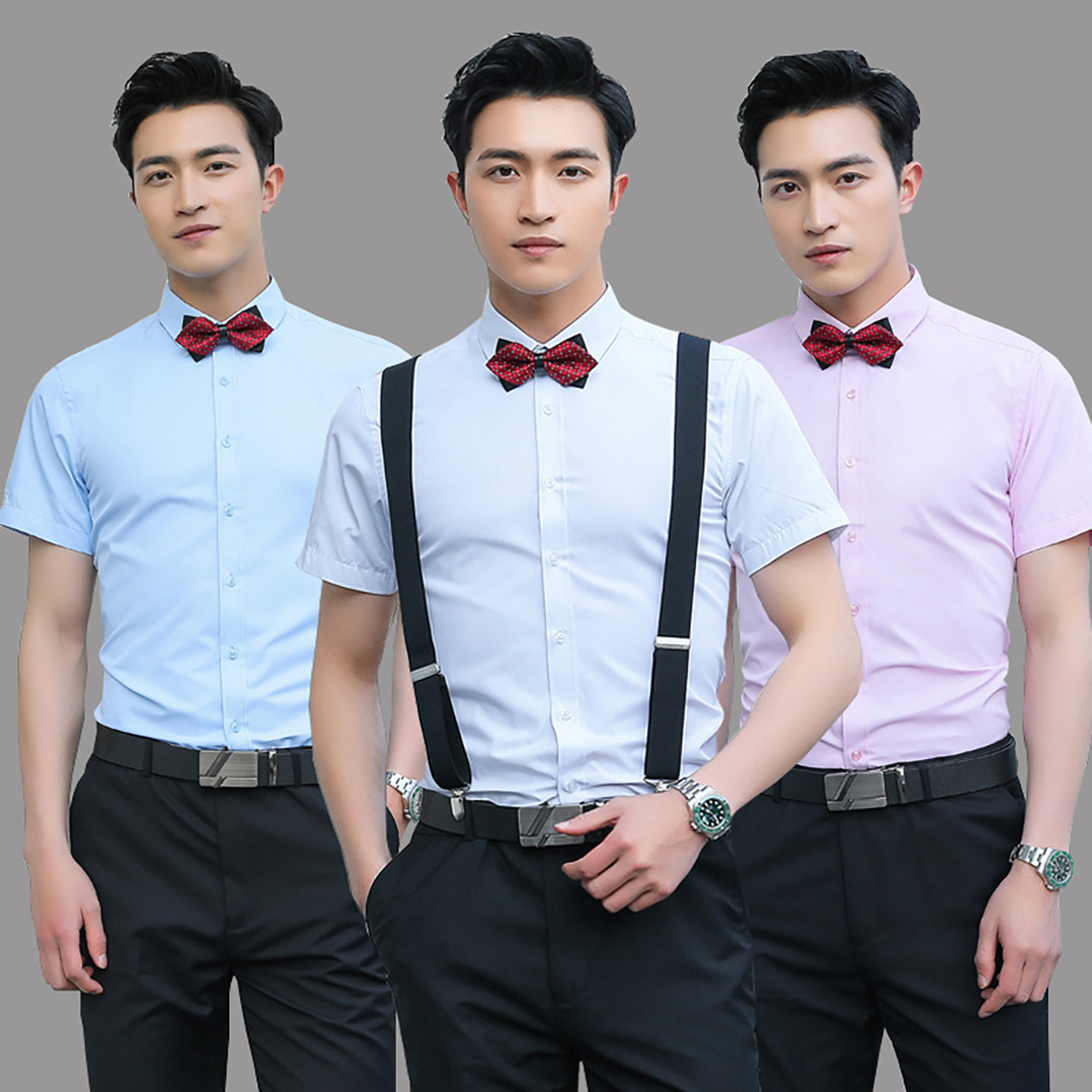 伴郎服兄弟装男夏季短袖衬衫长袖大码白衬衣兄弟团服套装结婚礼服