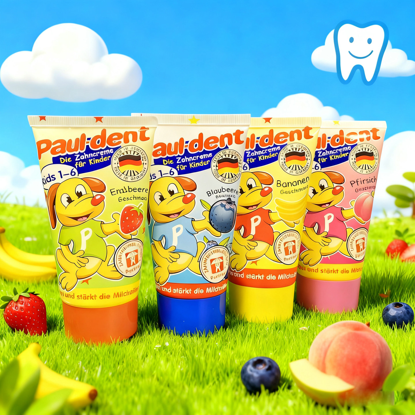 德国进口儿童牙膏3到6岁换牙期小孩含氟防蛀牙水果味不辣口宝儿德