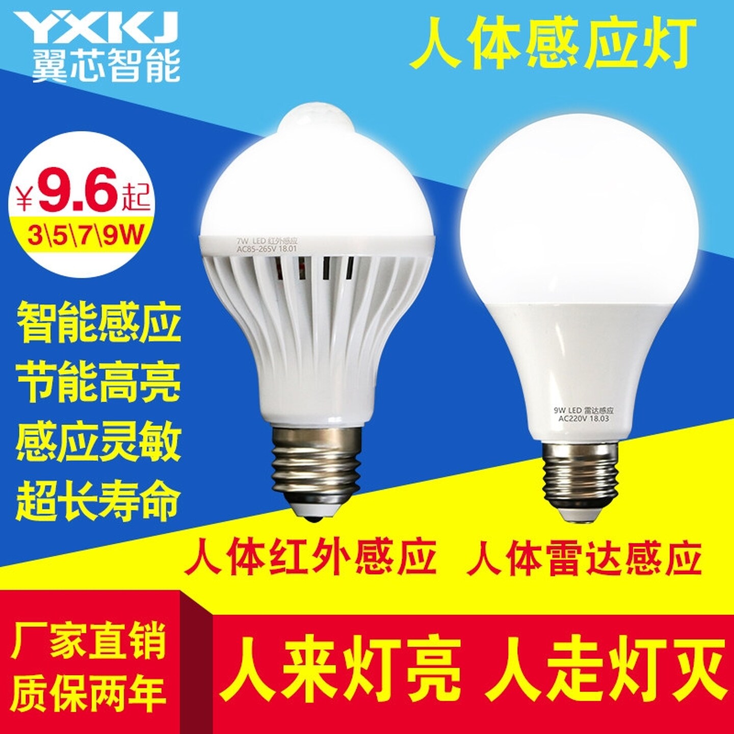 新款人体感应LED灯泡红外雷达节能家用照明卫生间3W5W7W螺口E27图片
