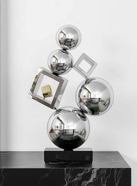 意式轻奢家居样板间客厅酒柜装饰品陈列软装搭配壁龛不锈钢摆件